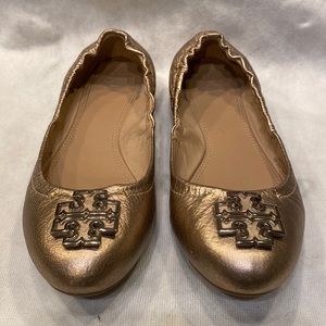Tory Burch Metallic Gold Ballet Flats, Size 8